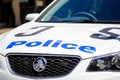 Australian new south wales police car used Holden car brand, the image shows its logo in close-up.